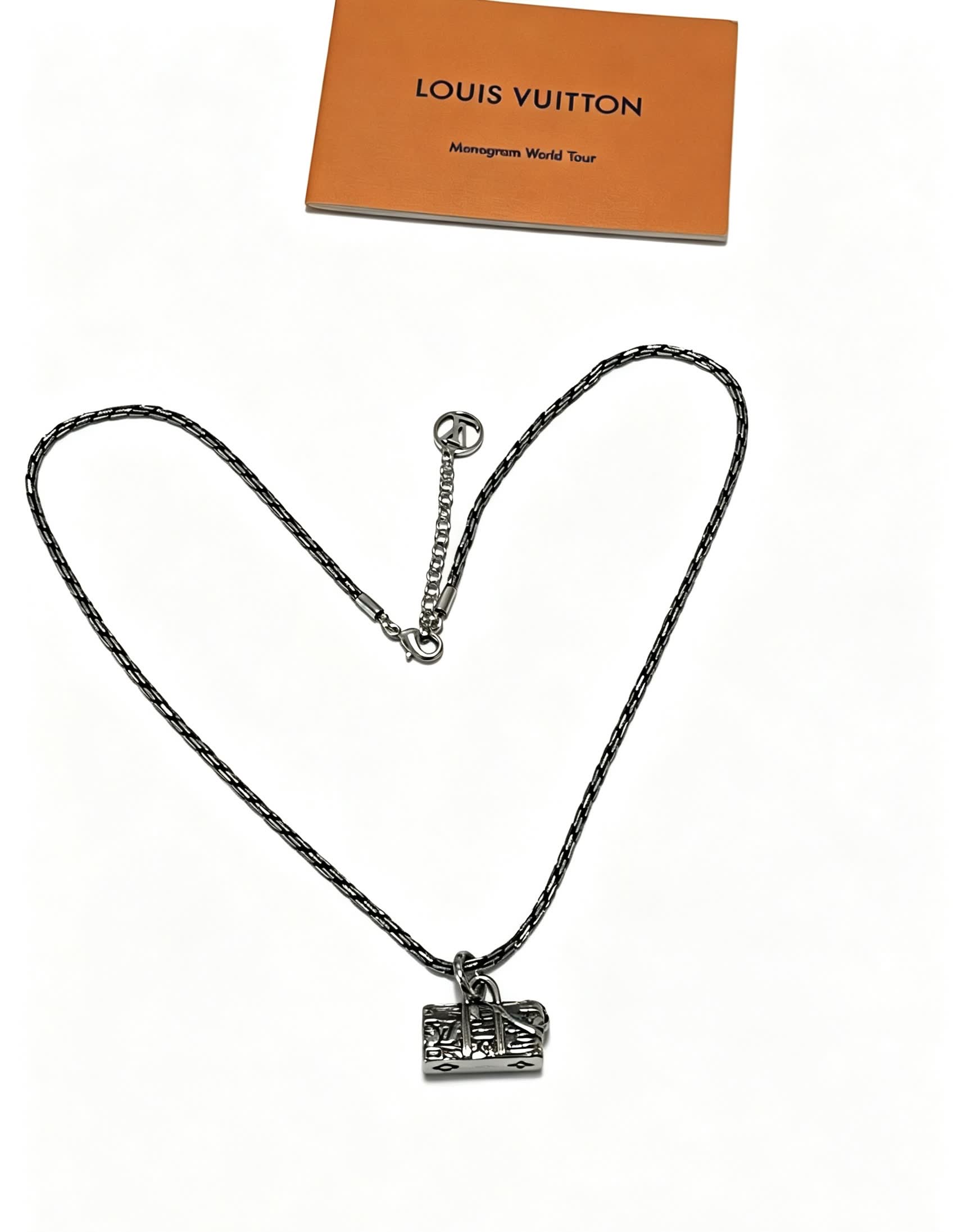 Louis Vuitton Silver Chain Necklace with Lock Charm